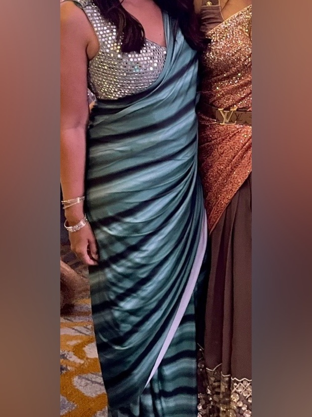 Green and Silver Embellished pre pleated Saree - Picture 7 of 7